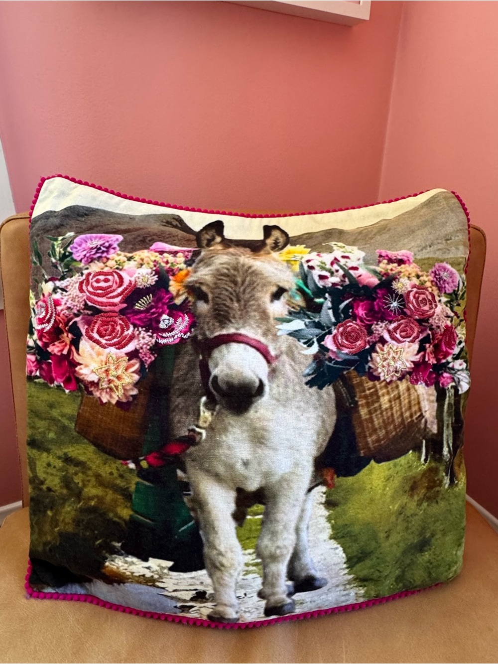 Olive & Cocoa Flower Boy Pillow with Donkey and Flowers